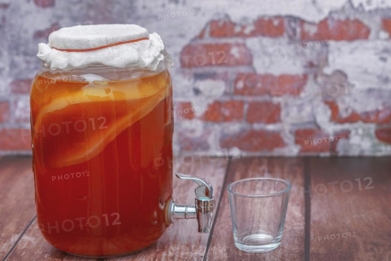 Glass jar with homemade kombucha