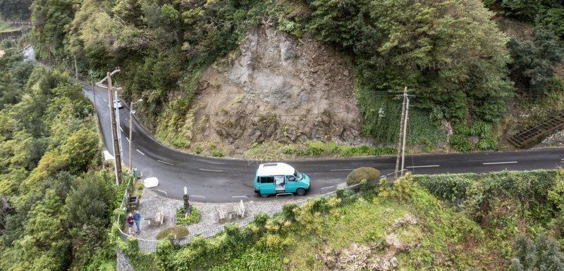 VW bus on a road