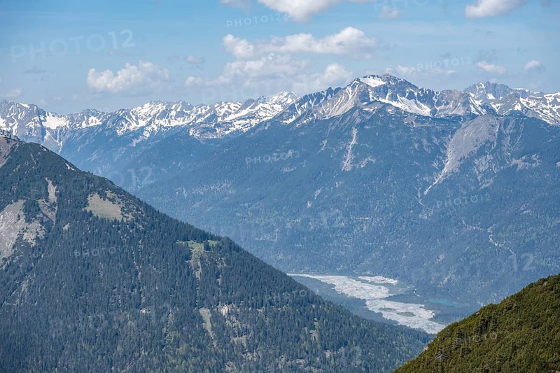 View from Thaneller of the wild river Lech in the Lech Valley