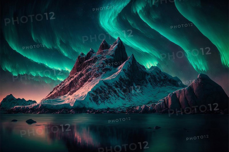 Night photography like peak mountains with aurora borealis