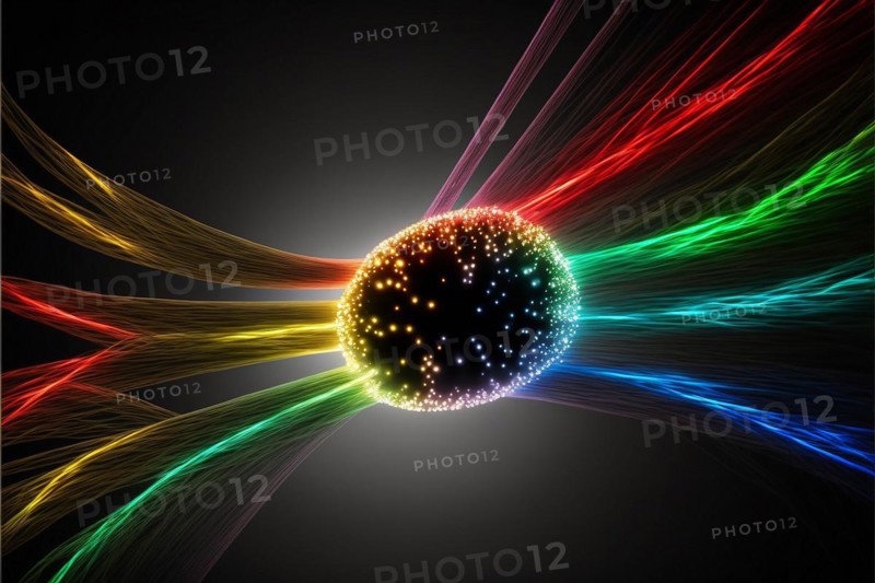 Illuminated optical fibers against gray background