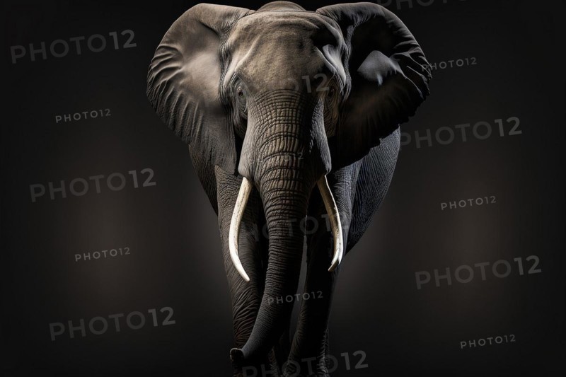 Big elephant with tusks on black background