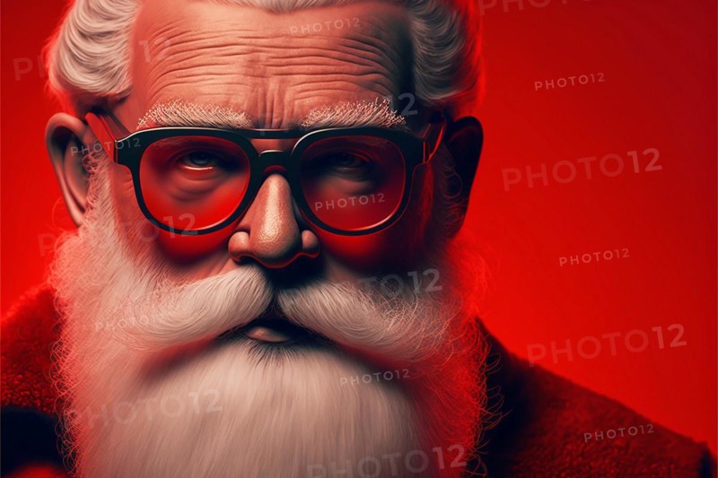 Santa Claus with red glasses on red background