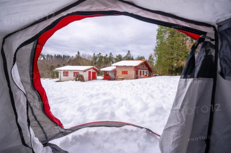 Inside a tent one winter morning