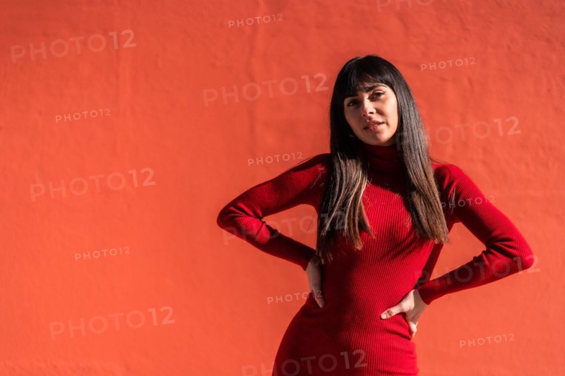 Posed brunette girl with a dress in spring