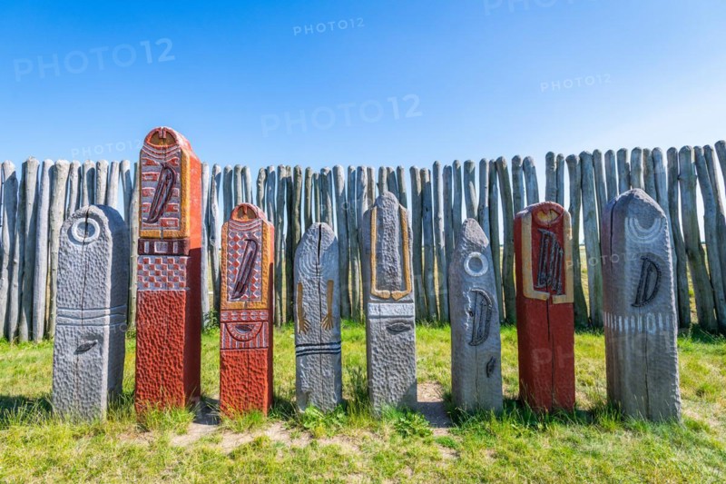 Carved wooden posts and palisades in the circular ditch Ringheiligtum Poemmelte