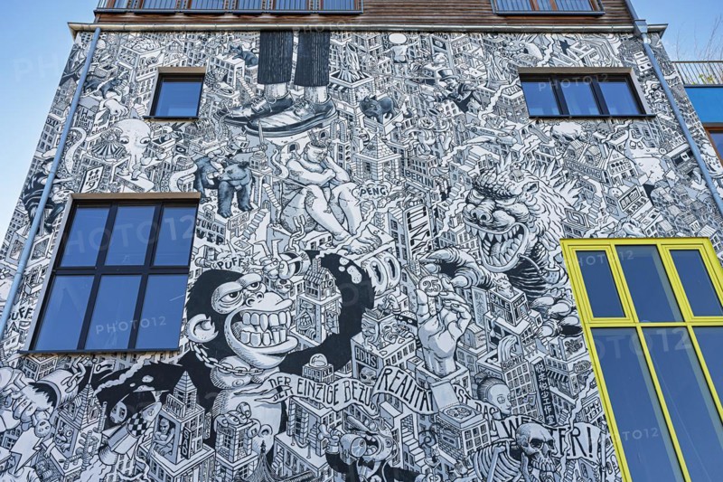 Artfully designed house facade in Holzmarktstrasse in Berlin Mitte