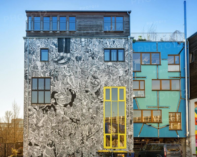 Artfully designed house facade in Holzmarktstrasse in Berlin Mitte