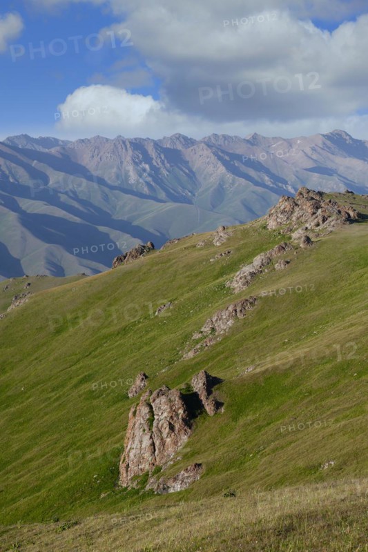 Granite Rocks at sunset near Song Kol Lake