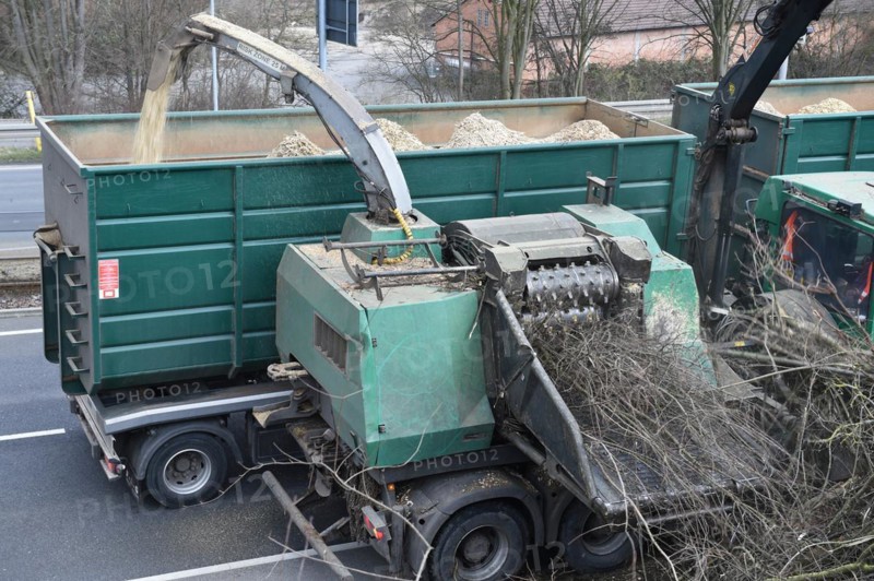 Tree shredder on a country road
