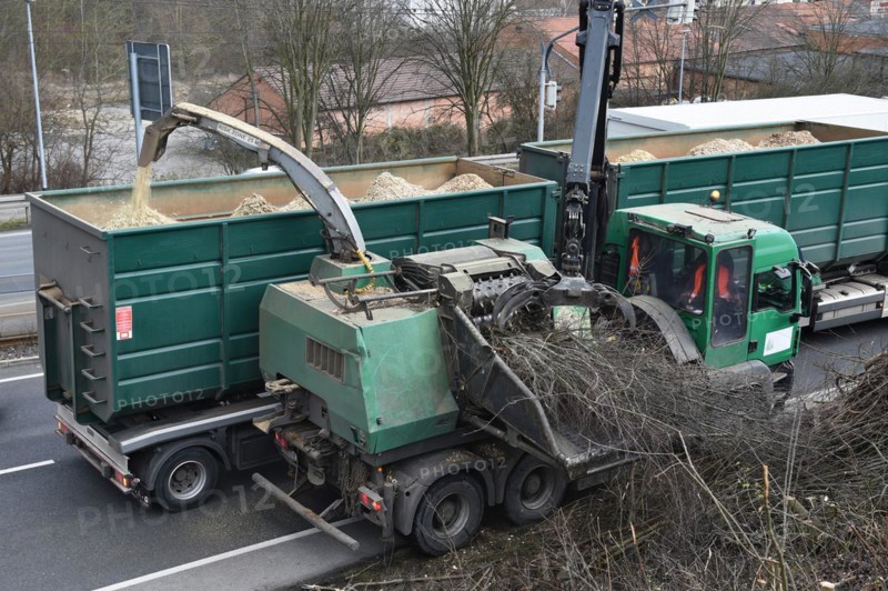 Tree shredder on a country road