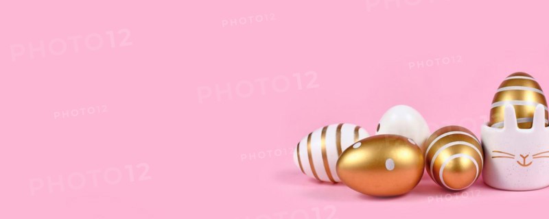 Pink Easter banner with eggs with dots and stripes