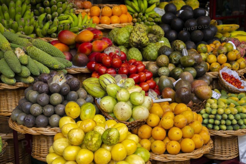 Fruit and vegetable stall at the Mercado dos Lavradores