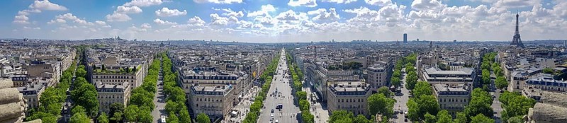 Panorama from the Arc de Triomphe de lEtoile on the Av. des Champs-Elysees towards the Louvre Museum
