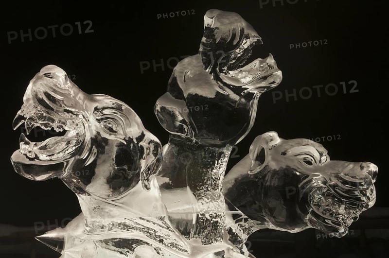 Ice sculpture of the three-headed dog from Harry Potter