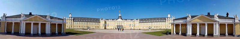 Panorama of Karlsruhe Baroque Palace Karlsruhe Castle with blue sky