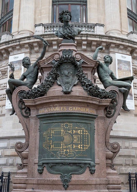 Sculpture in front of the entrance to the Opera Garnier building