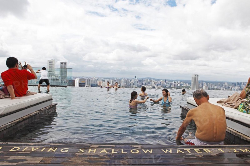 View from the 57th floor rooftop pool at Marina Bay Sands Hotel