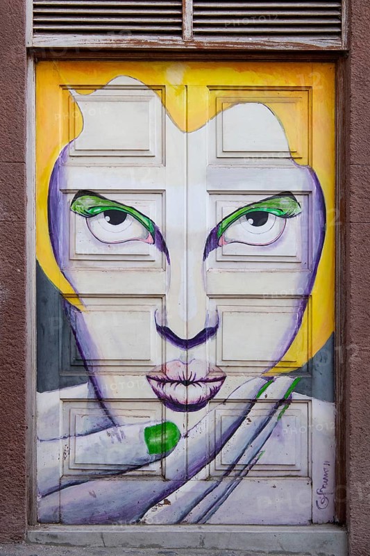Colourfully painted door
