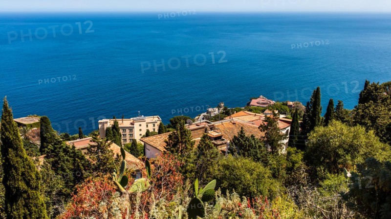 Taormina on a rock terrace on the slope of Monte Tauro