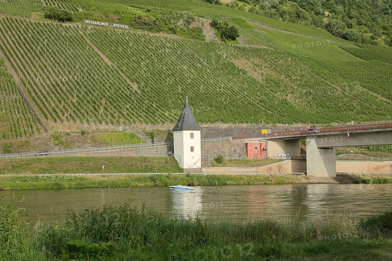 Ferry tower in Trittenheim in the wine-growing area of Trittenheimer Apotheke