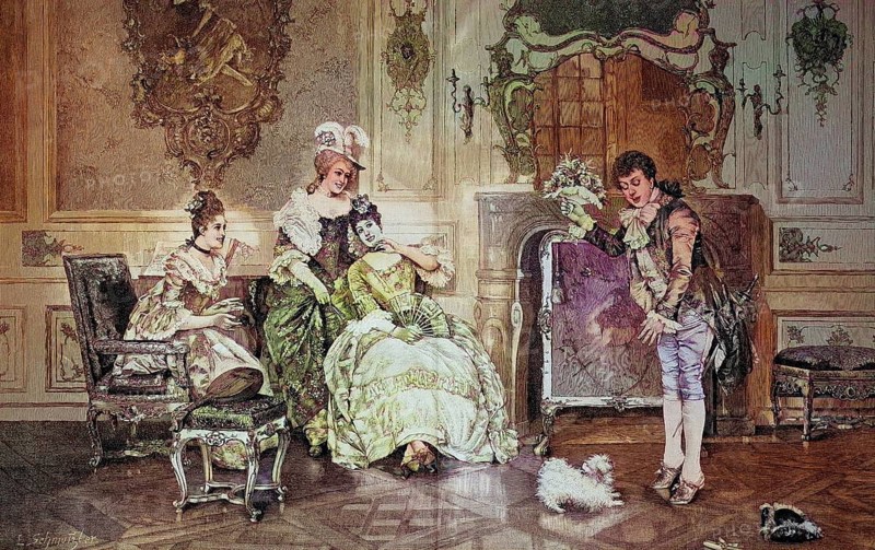 A shy suitor stands with a bouquet of flowers in front of his beloved