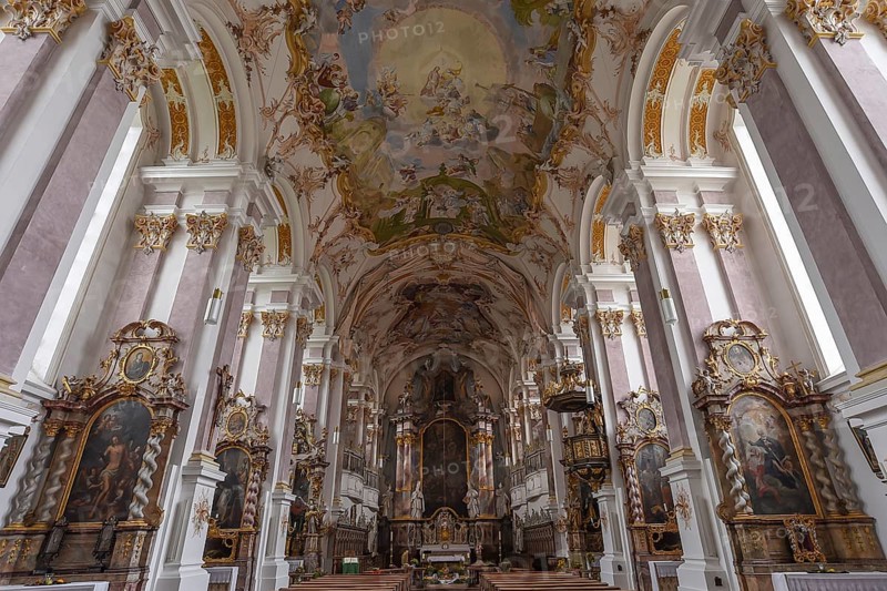 Baroque interior with high altar of the former monastery church of St. Margareta