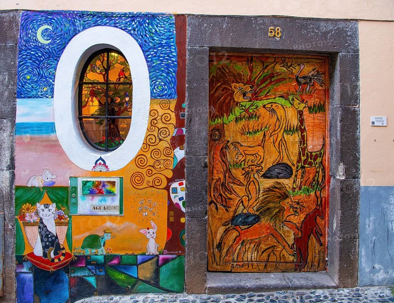 Colourfully painted door