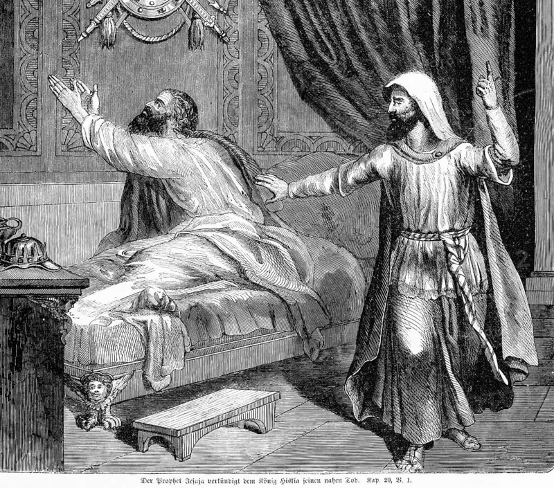 The prophet Isaiah proclaims to King Hezekiah his imminent death