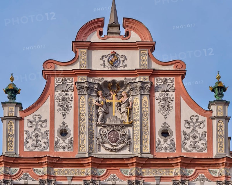 Detail Historic town hall with a magnificent rococo facade on the main square