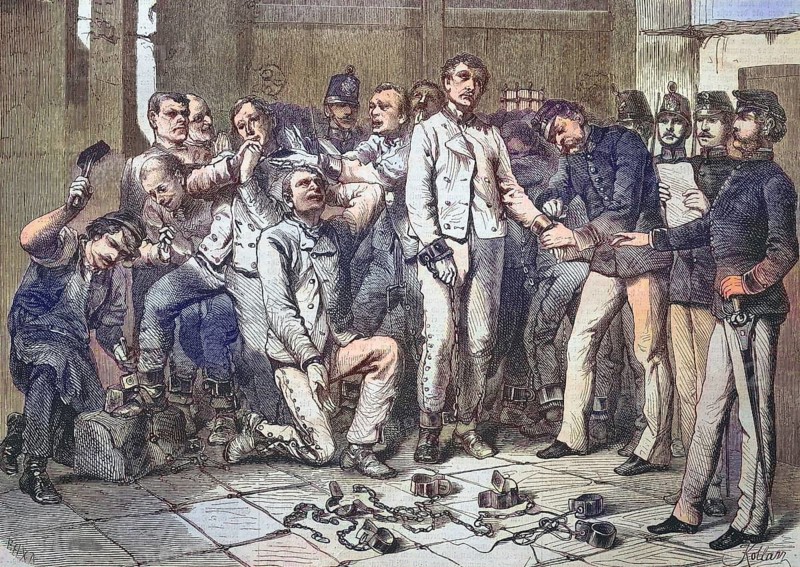 Chain Sentence. The liberation from the chain sentence in Austria by Empress Elisabeth of Austria on 19 November 1867. The prisoners are freed from the chains