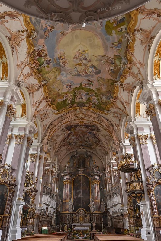 Baroque interior with high altar of the former monastery church of St. Margareta