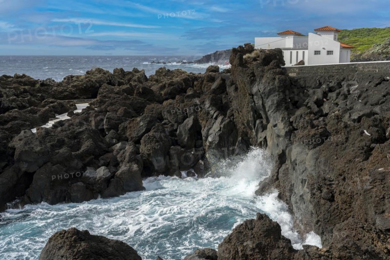 Sea House Lava Cliffs Faial Island Azores Portugal