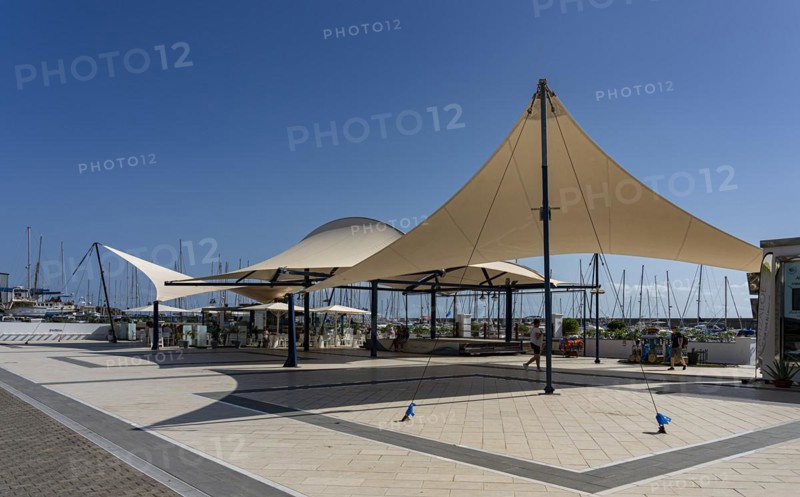 Sun canopy in the harbour area of Puerto Calero