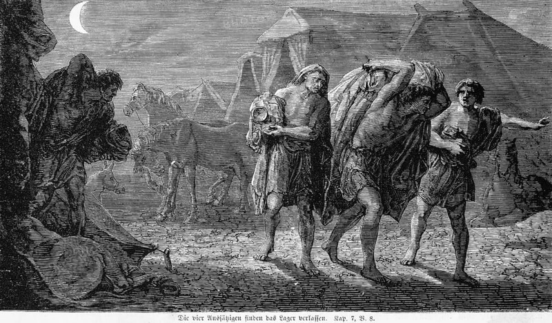 The four lepers find the camp abandoned