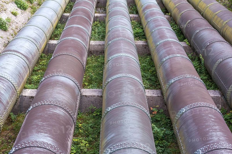 Water pipes and cableway between Walchensee and Lake Kochel for the largest high-pressure storage power plant