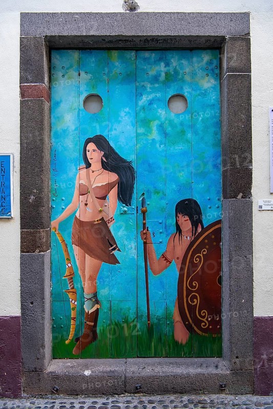 Colourfully painted door