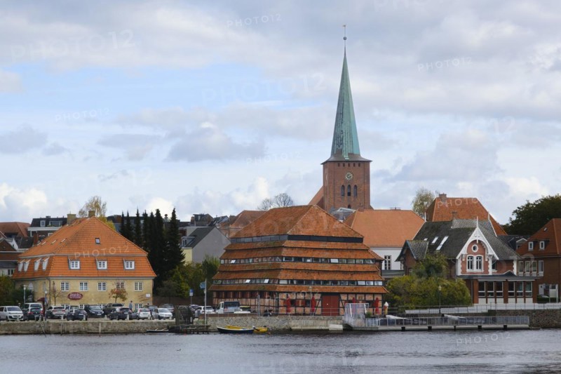 Town view with pagoda warehouse and town church