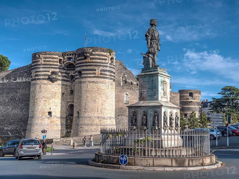 Statue of Rene of Anjou at the crossroads in front of the Chateau dAngers