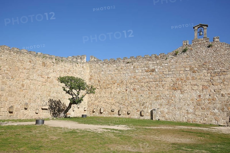 Inner courtyard with bell gable and fig tree from the castle and historic city fortification Castillo