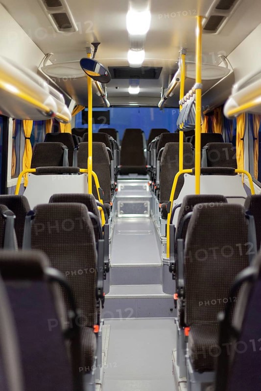 Empty passenger compartment of a bus