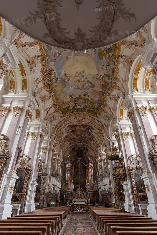 Baroque interior with high altar of the former monastery church of St. Margareta