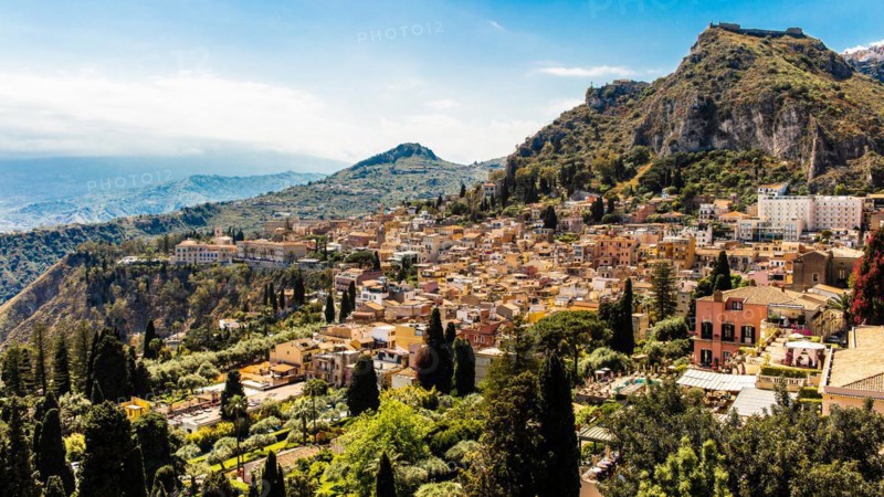 Taormina on a rock terrace on the slope of Monte Tauro