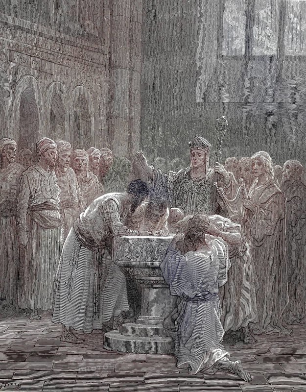 Baptism of the converted Moors after the Crusades