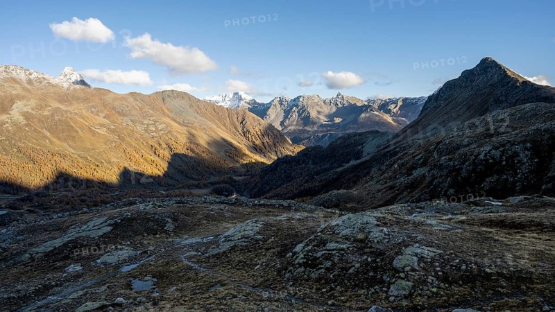View of the mountains at the Bernina Pass