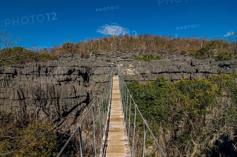 Hanging bridge in the Tsingy plateau in the Ankarana Special Reserve