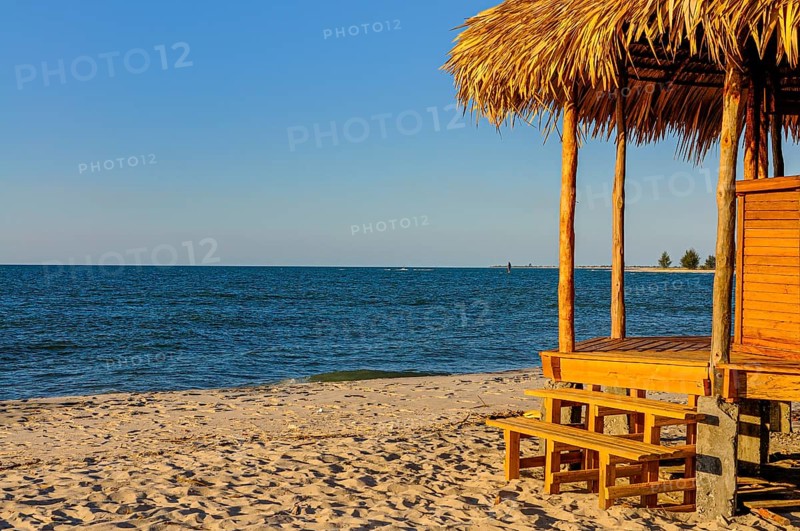 Beach bungalow on a sand tongue on the Antsanitia beach resort near Mahajanga