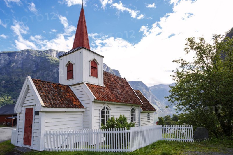Scandinavias smallest stave church in Undredal on the Aurlandsfjord in Norway