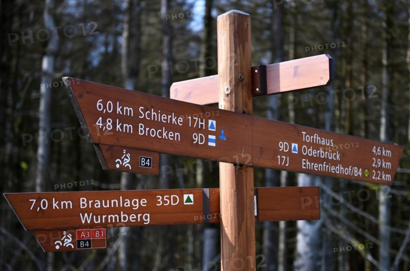 Signpost in the Harz Mountains at the Brocken
