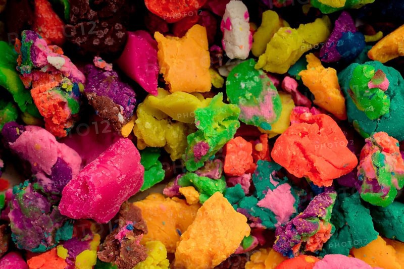 Dry colorful play dough in smal pieces